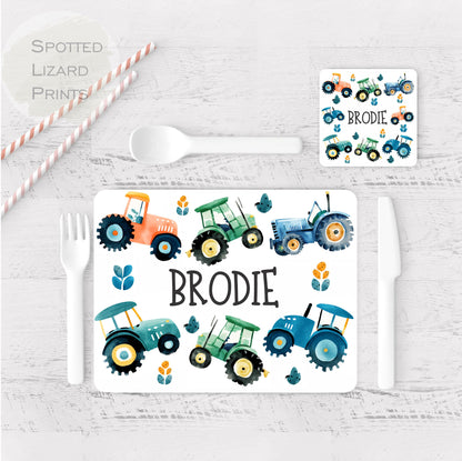 personalised kids placemat with diggers