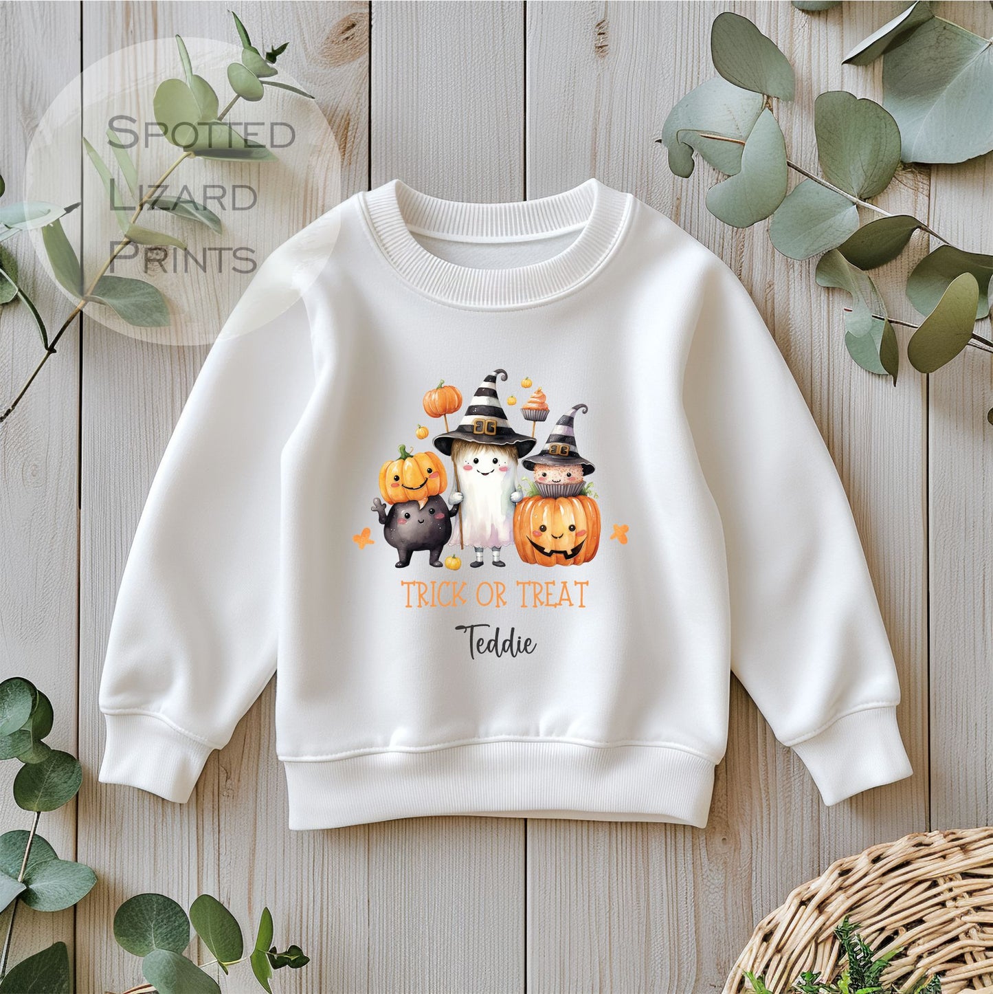 Personalised Cute Halloween Kids Sweatshirt Cute Pumpkin, Unisex Halloween Outfit, Spooky Outfit Trick or Treat Sweatshirt, Halloween jumper