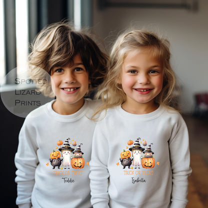 Personalised Cute Halloween Kids Sweatshirt Cute Pumpkin, Unisex Halloween Outfit, Spooky Outfit Trick or Treat Sweatshirt, Halloween jumper