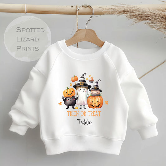 Personalised Cute Halloween Kids Sweatshirt Cute Pumpkin, Unisex Halloween Outfit, Spooky Outfit Trick or Treat Sweatshirt, Halloween jumper