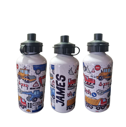 Personalised Water Bottle. Unique Hand printed Gift for Kids. Planets and Robots