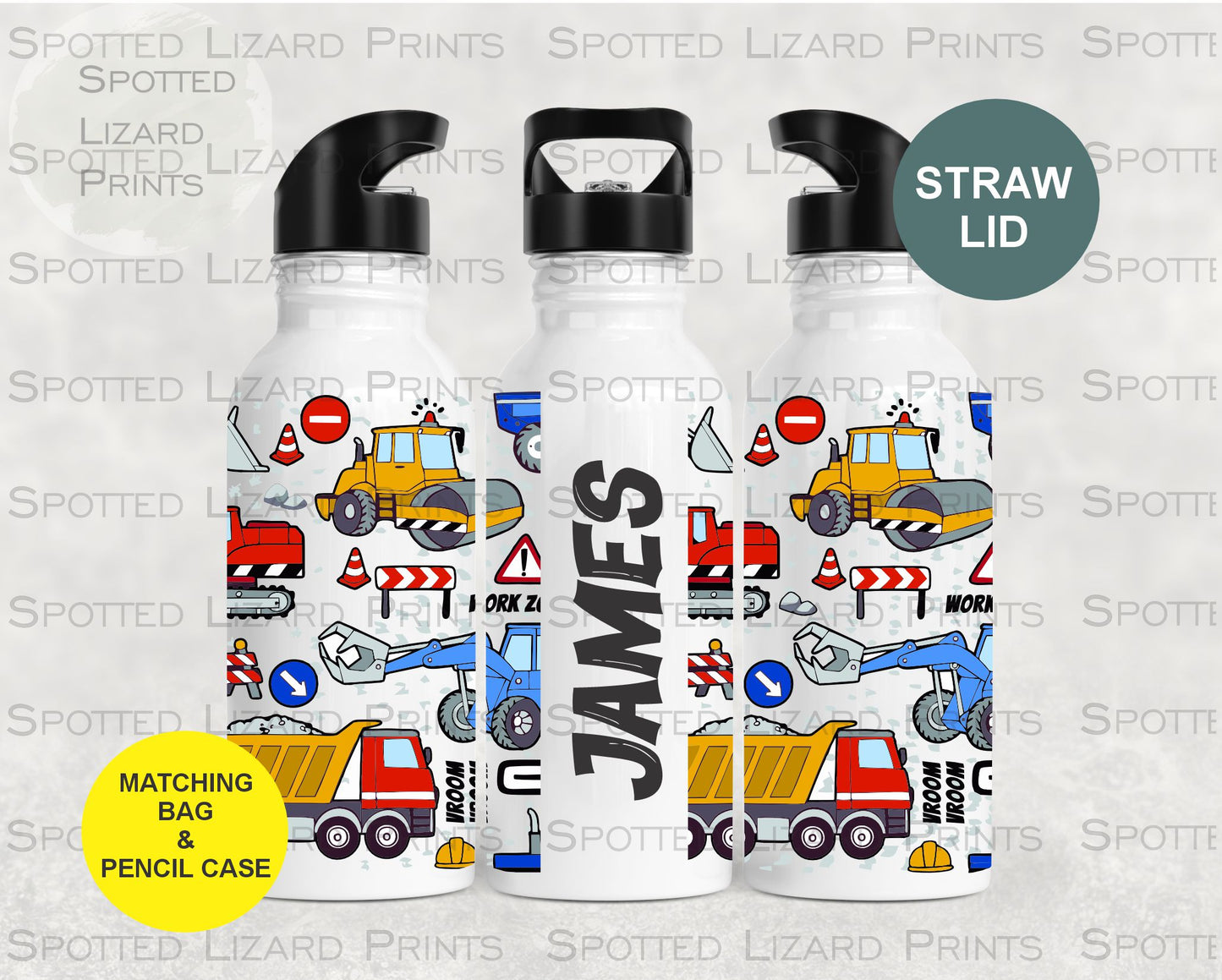 Personalised Trucks Kids Water Bottle l back to school drinks bottle - I Love Diggers - Construction