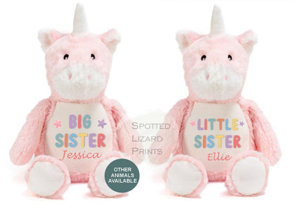 Matching Sibling Teddy, Big Sister & Little Sister Unicorn, Big Brother, Little Brother Dinosaur, New Baby Gift Teddy