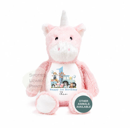 Personalised First Birthday Farm, Tractor 1st Birthday Gift Girl Teddy, 1st Baby Girl, Birthday Present, Personalised 1st Birthday Soft Toy