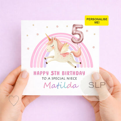 Personalised Unicorn Granddaughter Birthday Card  | Unicorn Birthday Card Girl, Rainbow Unicorn Card | Daughter Granddaughter Niece