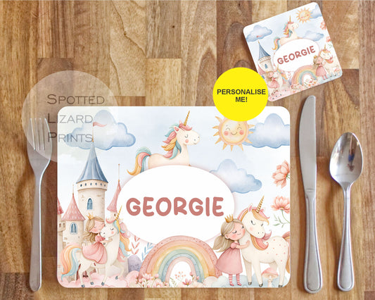 personalised unicorn children's placemat