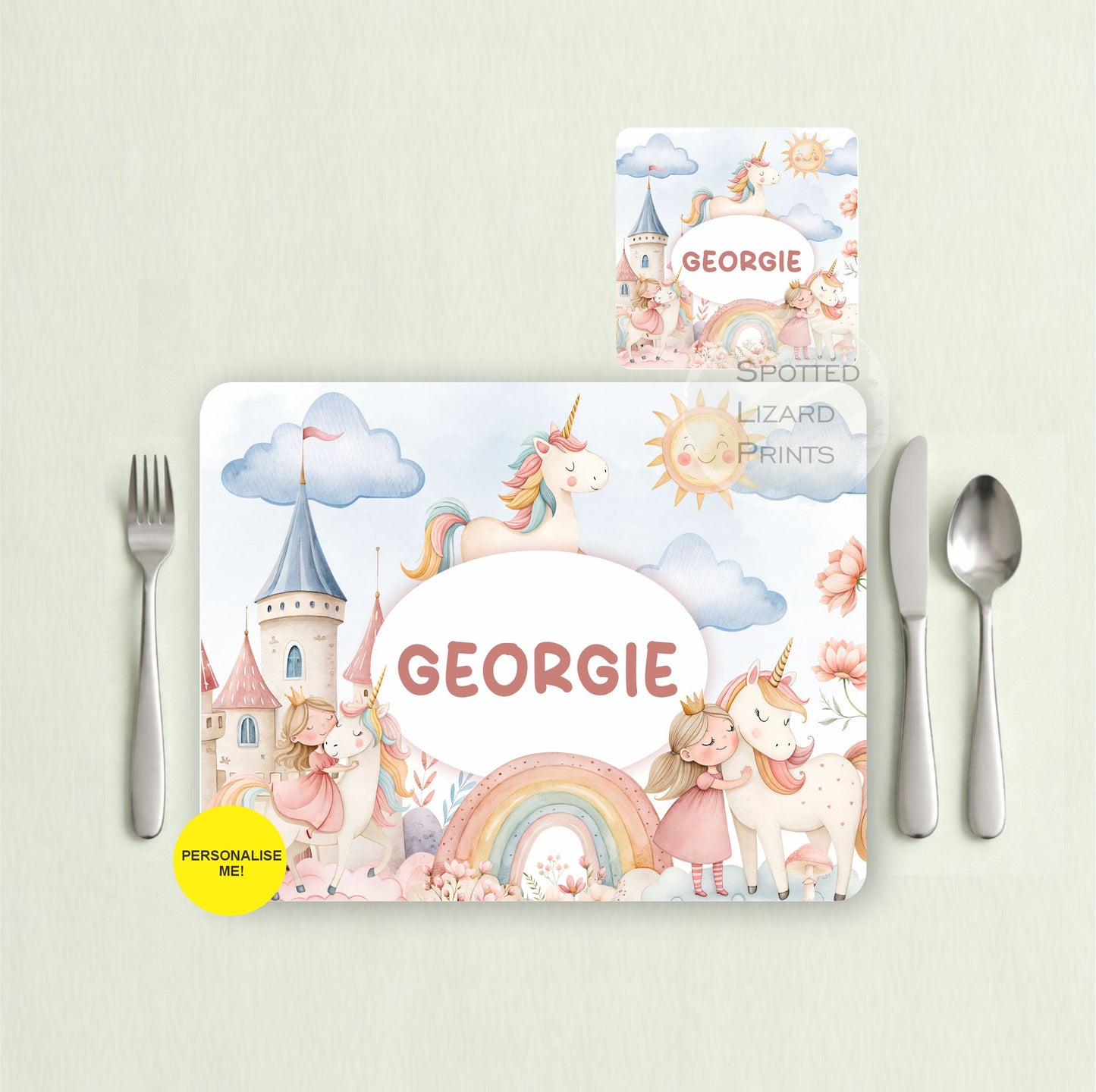 Gift for Kids - Personalised Placemat - Placemat and Coast set - Personalised Tableware - Personalised Coaster - 