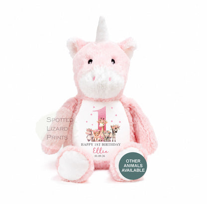 Personalised First Birthday , Safari Pink 1st Birthday Gift Girl Teddy, 1st Baby Girl, Birthday Present, Personalised 1st Birthday Soft Toy