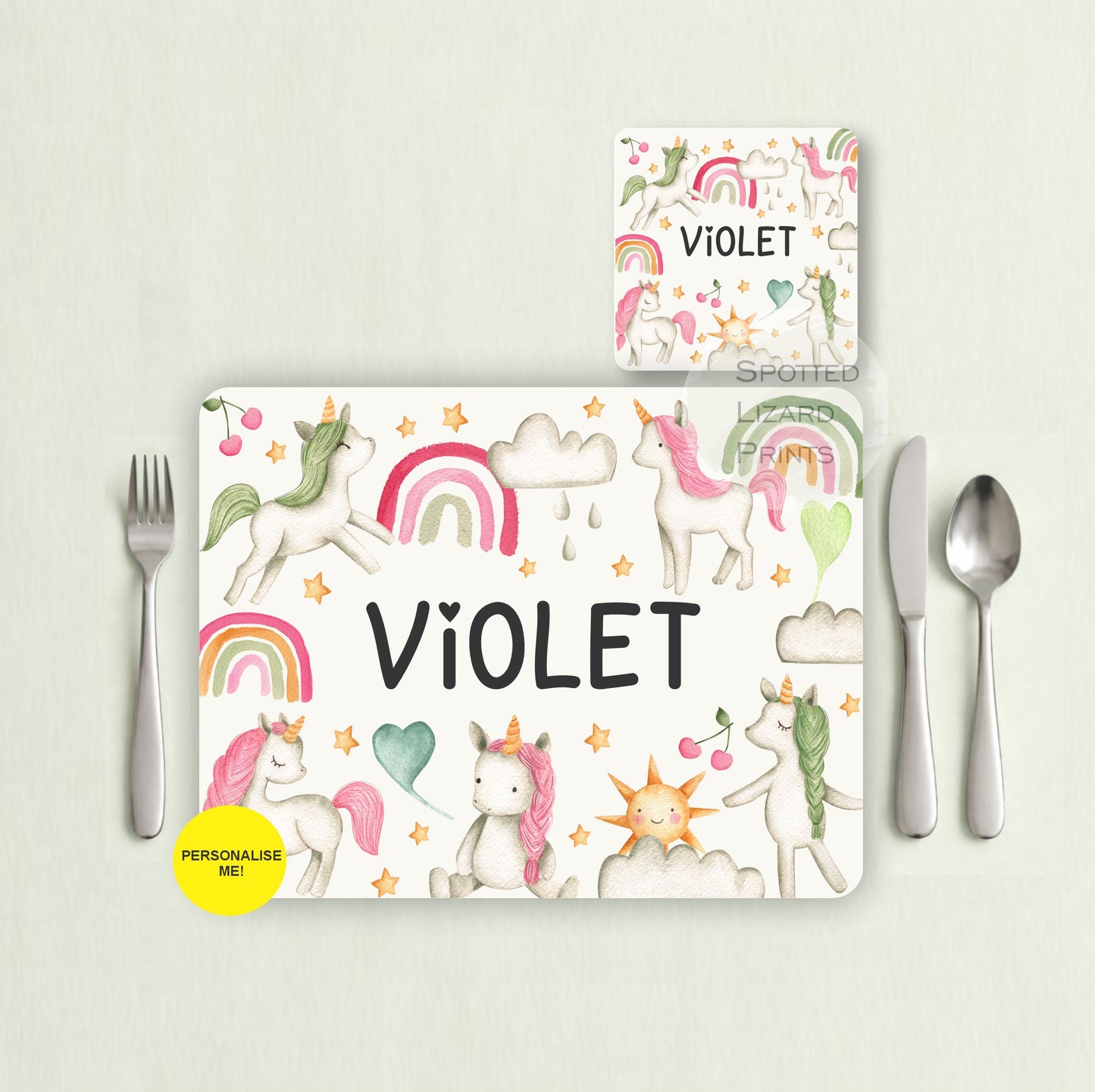 Gift for Kids - Personalised Placemat - Placemat and Coast set - Personalised Tableware - Personalised Coaster - 