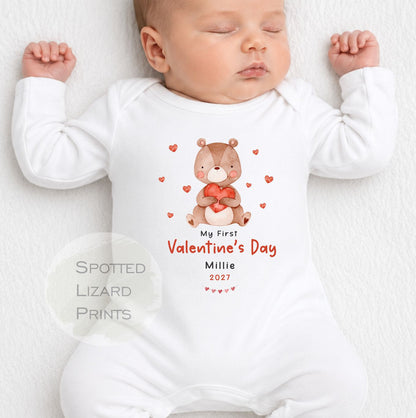 My First Valentine’s Day Baby Grow, Sleepsuit & Baby Vest | Valentine Baby Outfit | Custom Baby Valentine Outfit | Newborn Valentine Gift