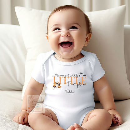 Personalised Mummy & Daddy's Little Pumpkin Baby Outfit, Baby Halloween Costume Gift Personalised First Halloween