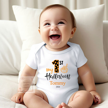 Personalised First Halloween Pumpkin Baby Outfit Baby Halloween Costume Gift Personalised First Halloween Sleepsuit, Vest or T-shirt