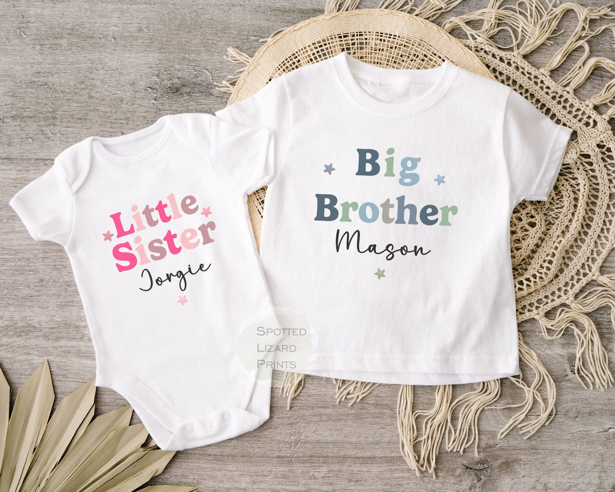 Personalised Pastel Big Brother, Big Sister, Little Brother, Little Sister, T-Shirts for Kids - Pregnancy Announcement Gift