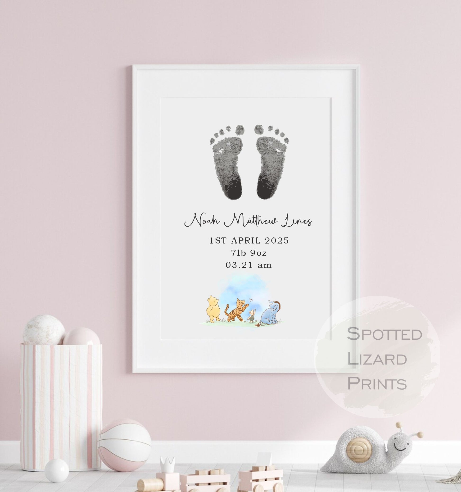 Baby footprint wall art. Babies feet printed onto decorative wall art