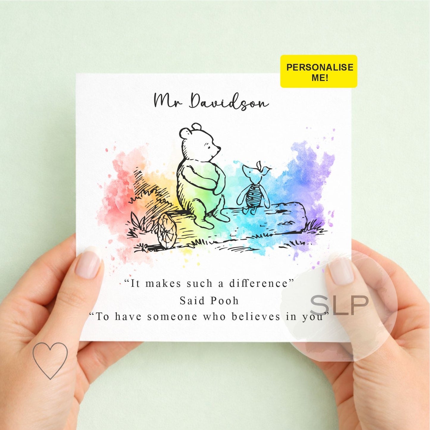 Personalised Winnie The Pooh Thank You Teacher Card, School Leavers, End Of Term, Teaching Assistant, Classic Pooh Bear, Inspirational Quote