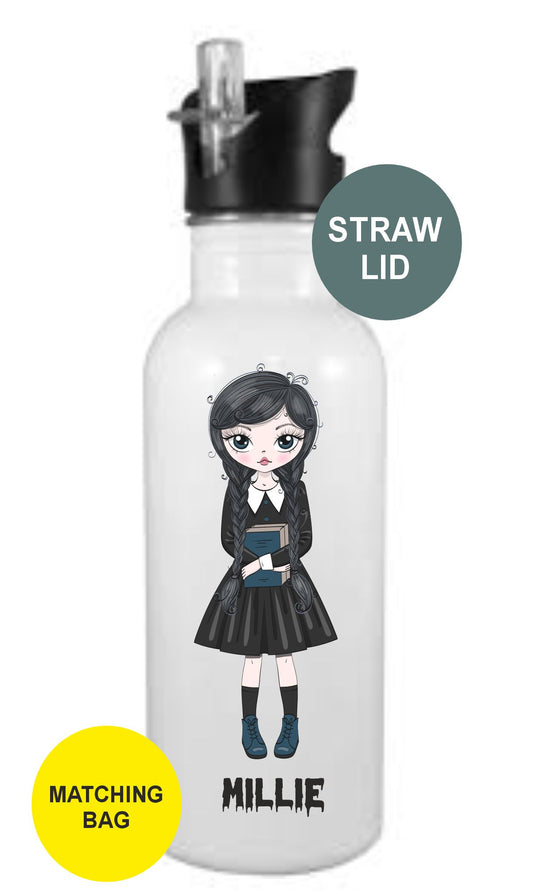 Personalised Wednesday Addams Kids Water Bottle l back to school drinks bottle - Wednesday Addams Gift