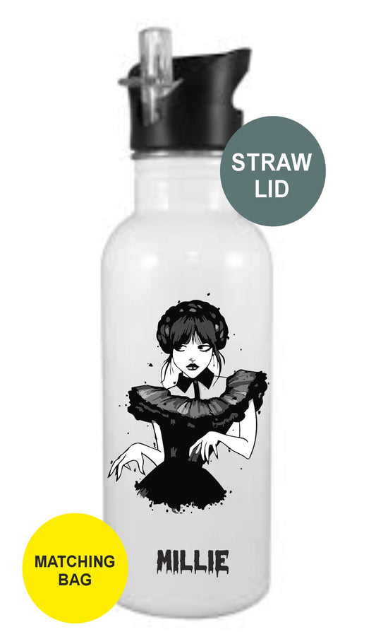 Personalised Wednesday Addams Kids Water Bottle l back to school drinks bottle - Wednesday Addams Gift