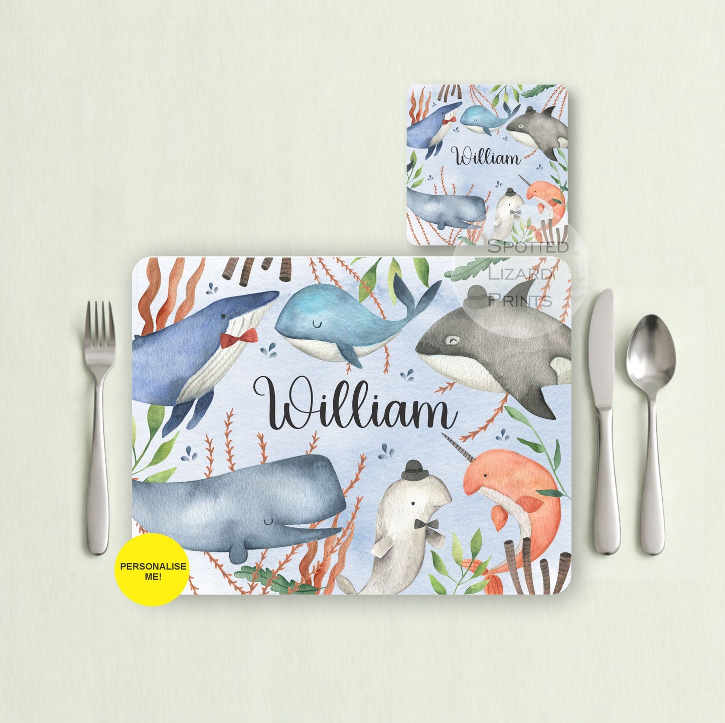 Gift for Kids - Personalised Placemat - Placemat and Coast set - Personalised Tableware - Personalised Coaster - 