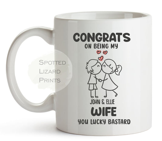Personalised Congrats on Being my new Wife you lucky Bastard Mug | Newlyweds Wedding Day Gifts