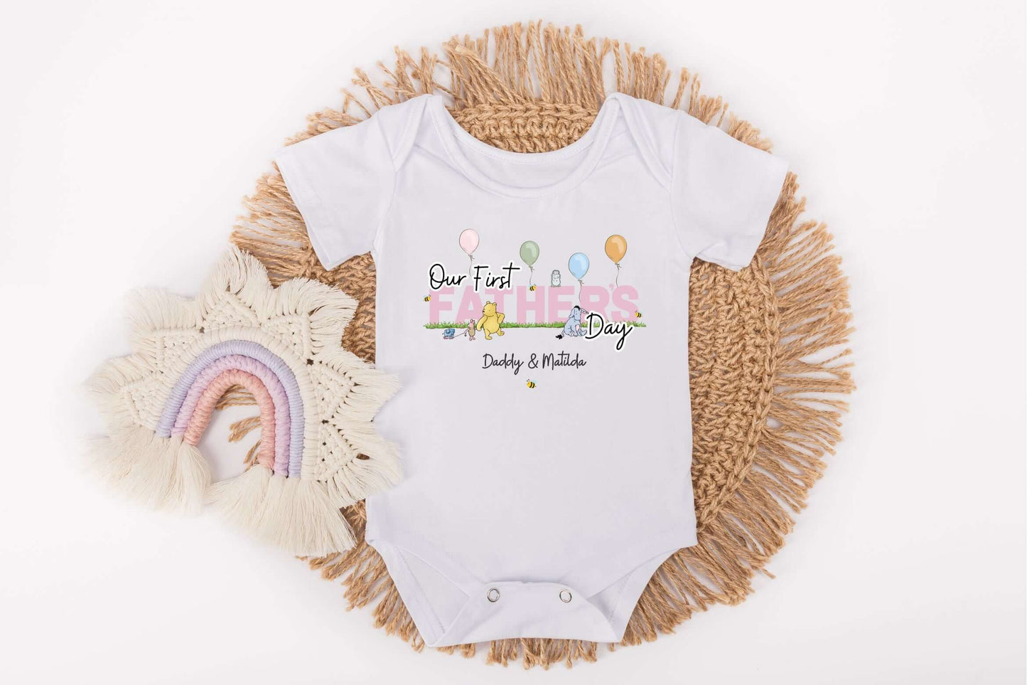 Winnie the Pooh our first fathers day together baby vests