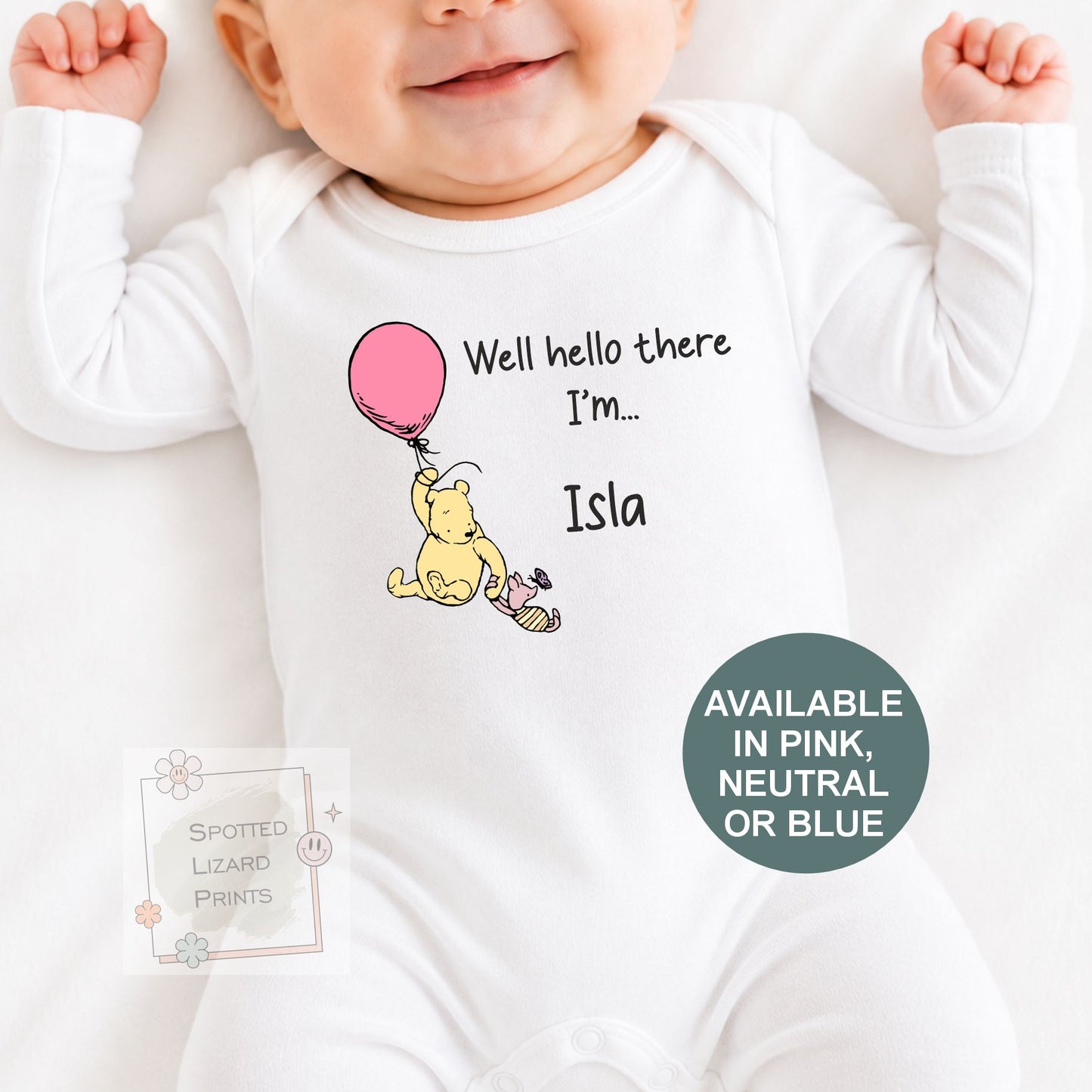 Personalised Winnie the Pooh Baby Vest, Custom Baby Sleepsuit, Hello There I'm, New Baby Gift, Baby Shower Gift, Welcome to the World