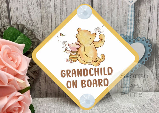 Baby on Board Sign - Child on Board Car sign - Gift for new Mum - Baby announcement - Car window sign - Winnie the Pooh Car sign