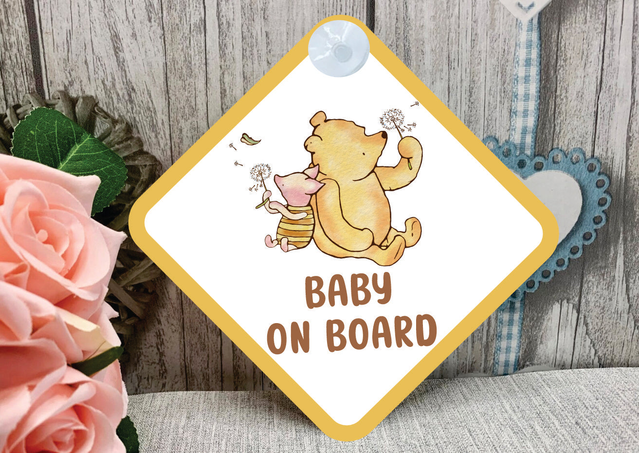 winnie the pooh baby on board aluminium car sign