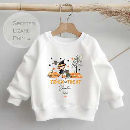 Personalised Cute Halloween Kids Sweatshirt Cute Pumpkin, Unisex Halloween Outfit, Spooky Outfit Trick or Treat Sweatshirt, Halloween jumper