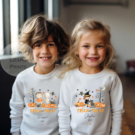 Personalised Cute Halloween Kids Sweatshirt Cute Pumpkin, Unisex Halloween Outfit, Spooky Outfit Trick or Treat Sweatshirt, Halloween jumper