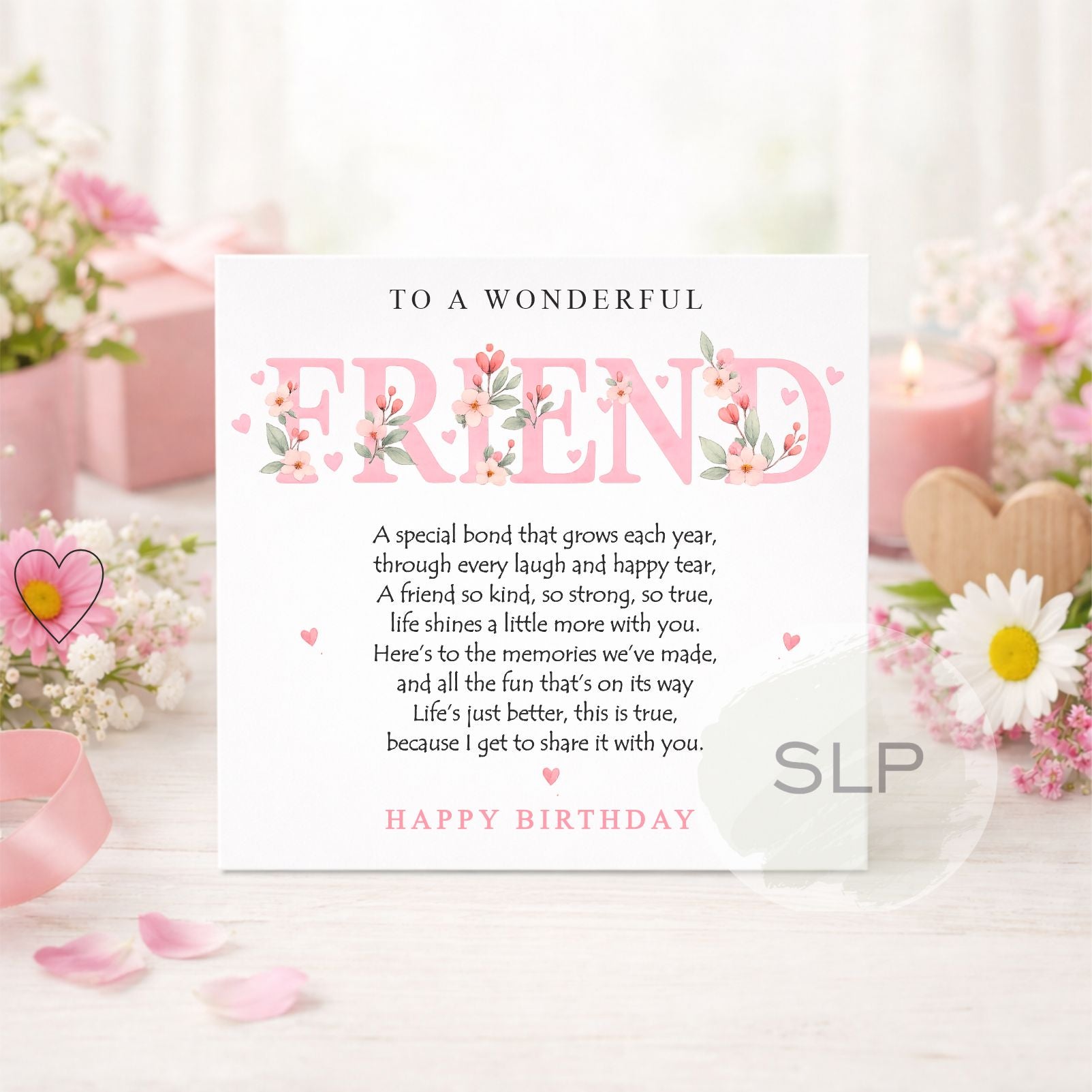 Friend Birthday Card | Beautiful Floral Friend Birthday Card | Happy Birthday Bestie Card | Sentimental Friend Birthday Card