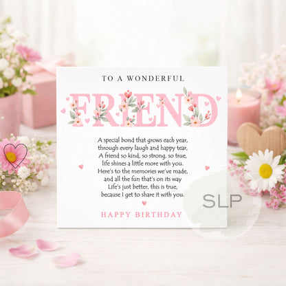 Friend Birthday Card | Beautiful Floral Friend Birthday Card | Happy Birthday Bestie Card | Sentimental Friend Birthday Card