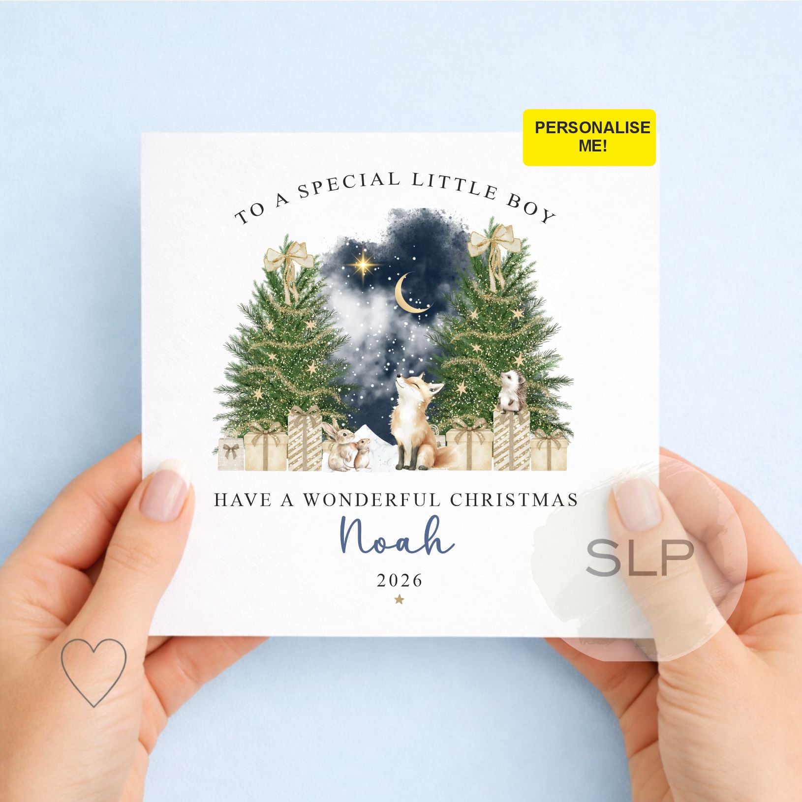 Personalised Woodland Fox Christmas Card for Boy
