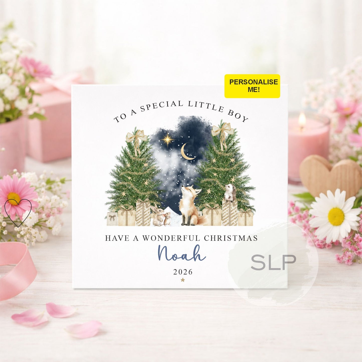 Personalised Woodland Fox Christmas Card for Boy