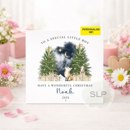 Personalised Woodland Fox Christmas Card for Boy