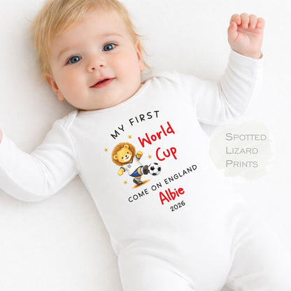 My First World Cup 2026 Baby & Kids T-Shirt | Personalised England Football Shirt | Custom Name Baby Tee | England Baby Gift