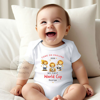 My First World Cup 2026 Baby & Kids T-Shirt | Personalised England Football Shirt | Custom Name Baby Tee | England Baby Gift