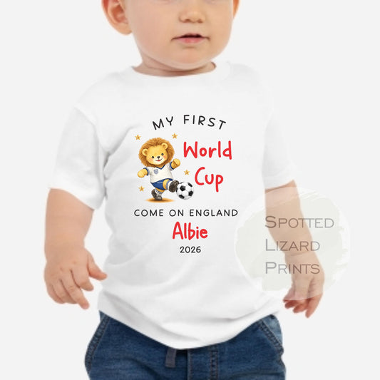 My First World Cup 2026 Baby & Kids T-Shirt | Personalised England Football Shirt | Custom Name Baby Tee | England Baby Gift