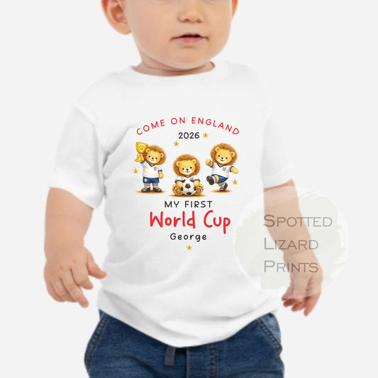 My First World Cup 2026 Baby & Kids T-Shirt | Personalised England Football Shirt | Custom Name Baby Tee | England Baby Gift