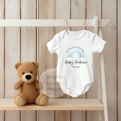 personalised after every storm comes a rainbow baby vest