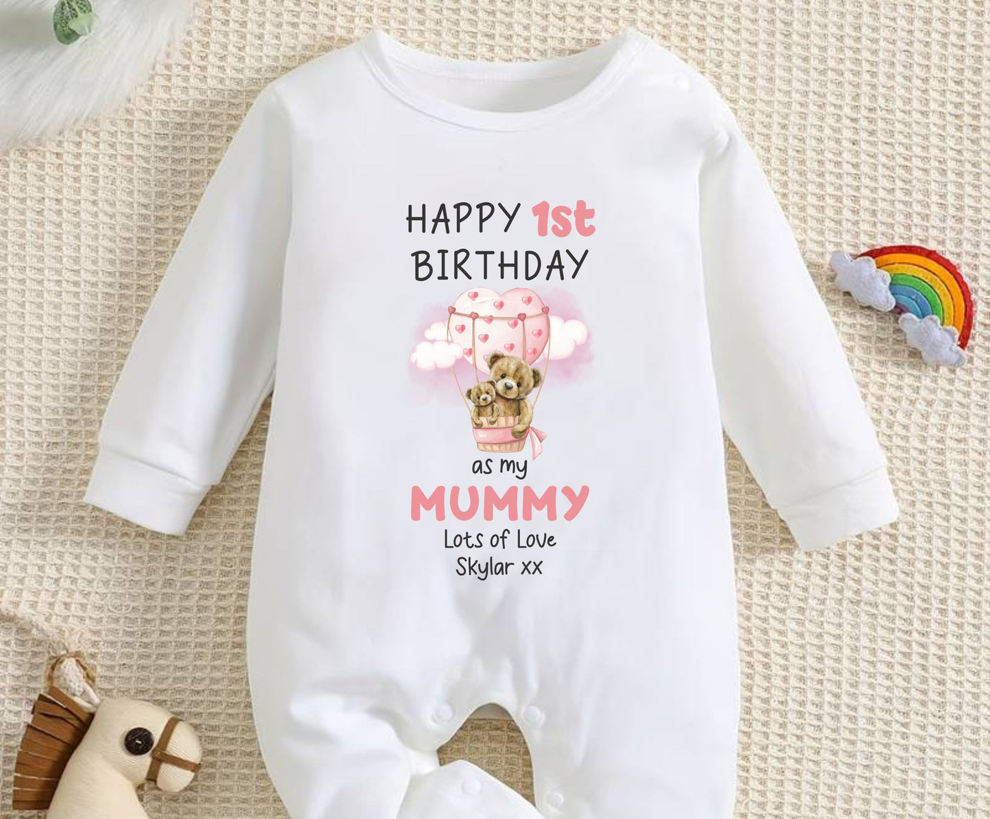 Happy first birthday mummy baby sleepsuit