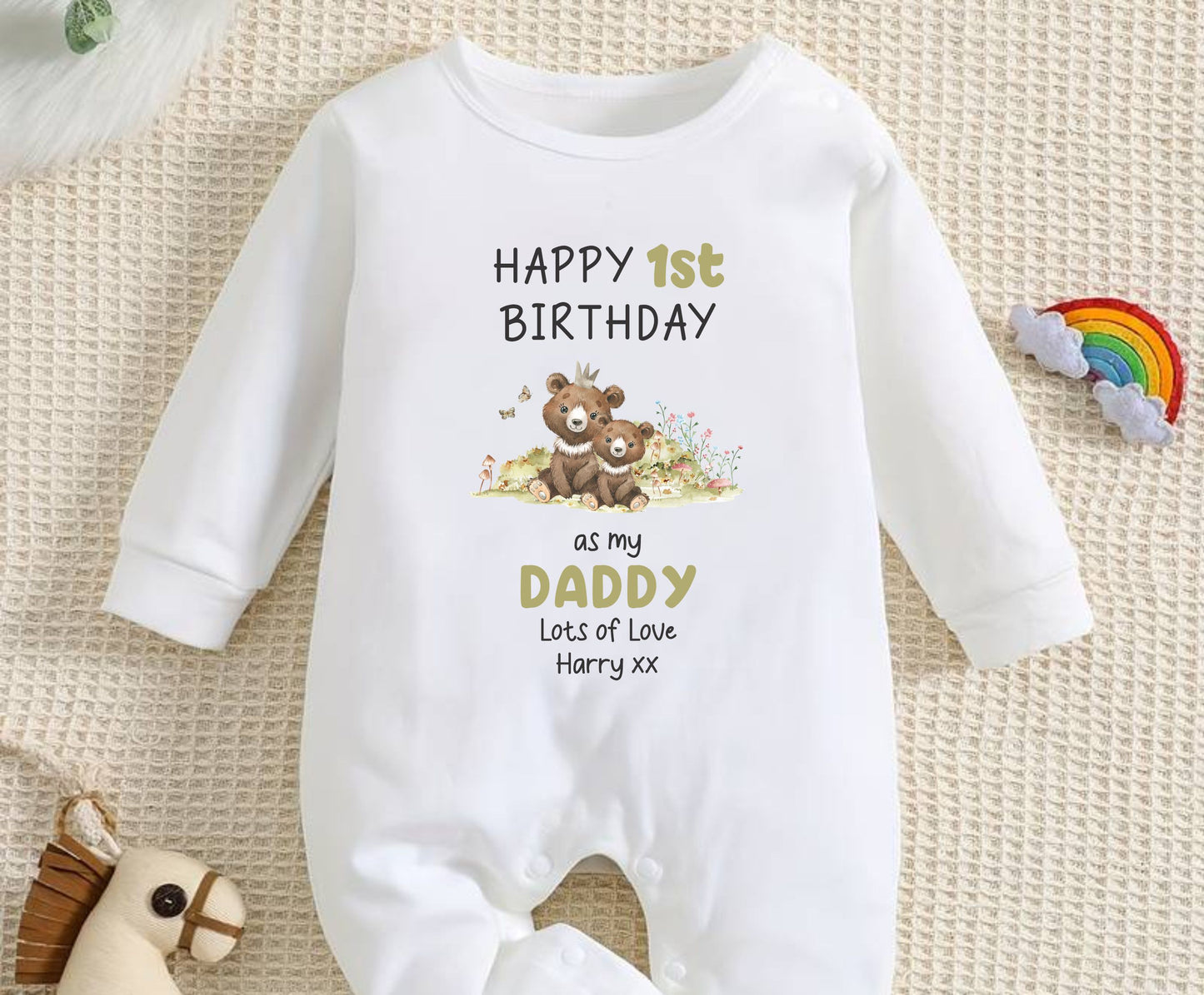 Happy first birthday Daddy personalised Baby Romper