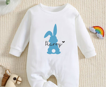 Personalised Baby clothing. Unique Hand printed Gift for Easter. White Baby Clothes.