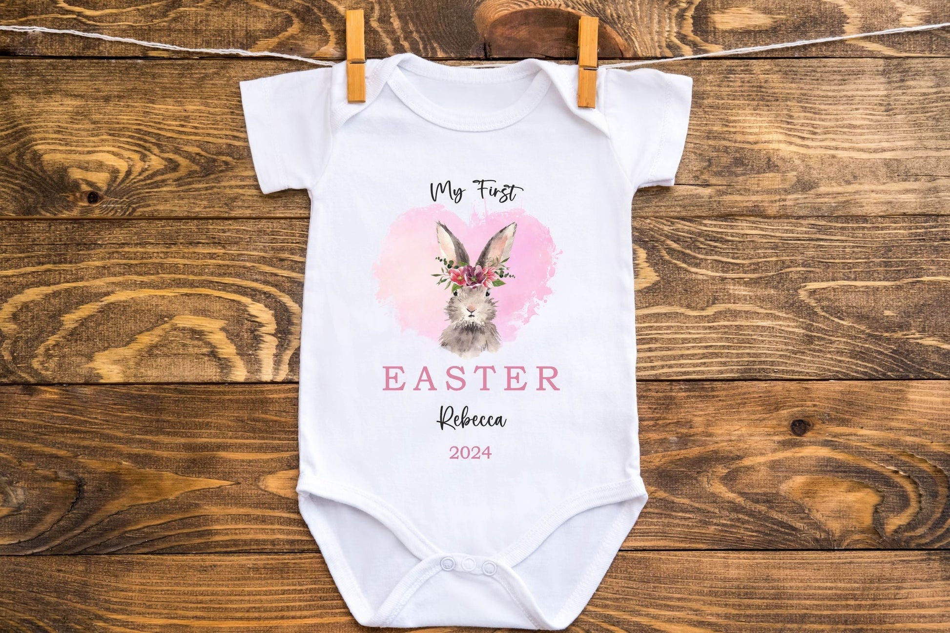 easter white baby vest for easter personalised with name