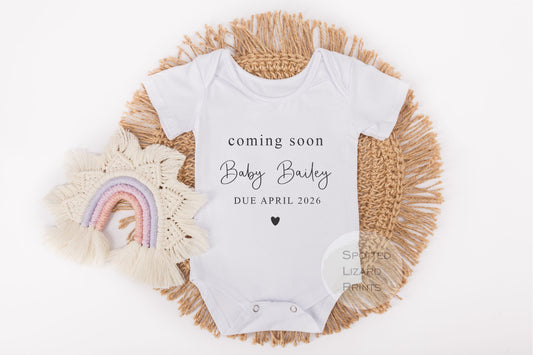 Personalised Coming Soon Announcement Baby Vest or Rompersuit