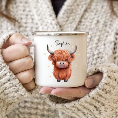 Personalised Highland Cow Gift set. Unique Hand printed Gift for Cow lovers. Highland Cow and Mug