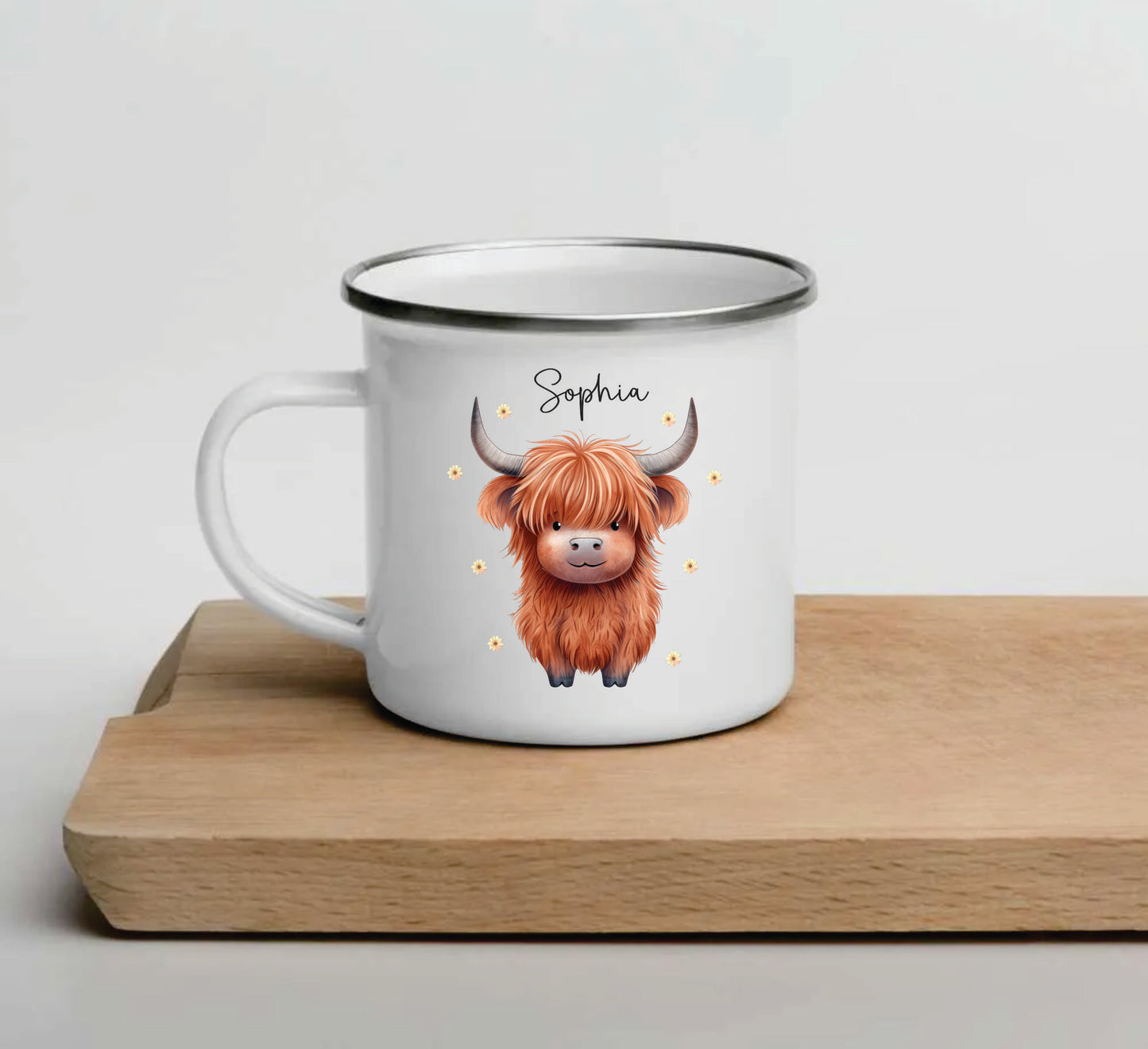 Personalised Highland Cow Gift set. Unique Hand printed Gift for Cow lovers. Highland Cow and Mug