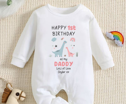 Happy Birthday Daddy personalised white Baby clothes