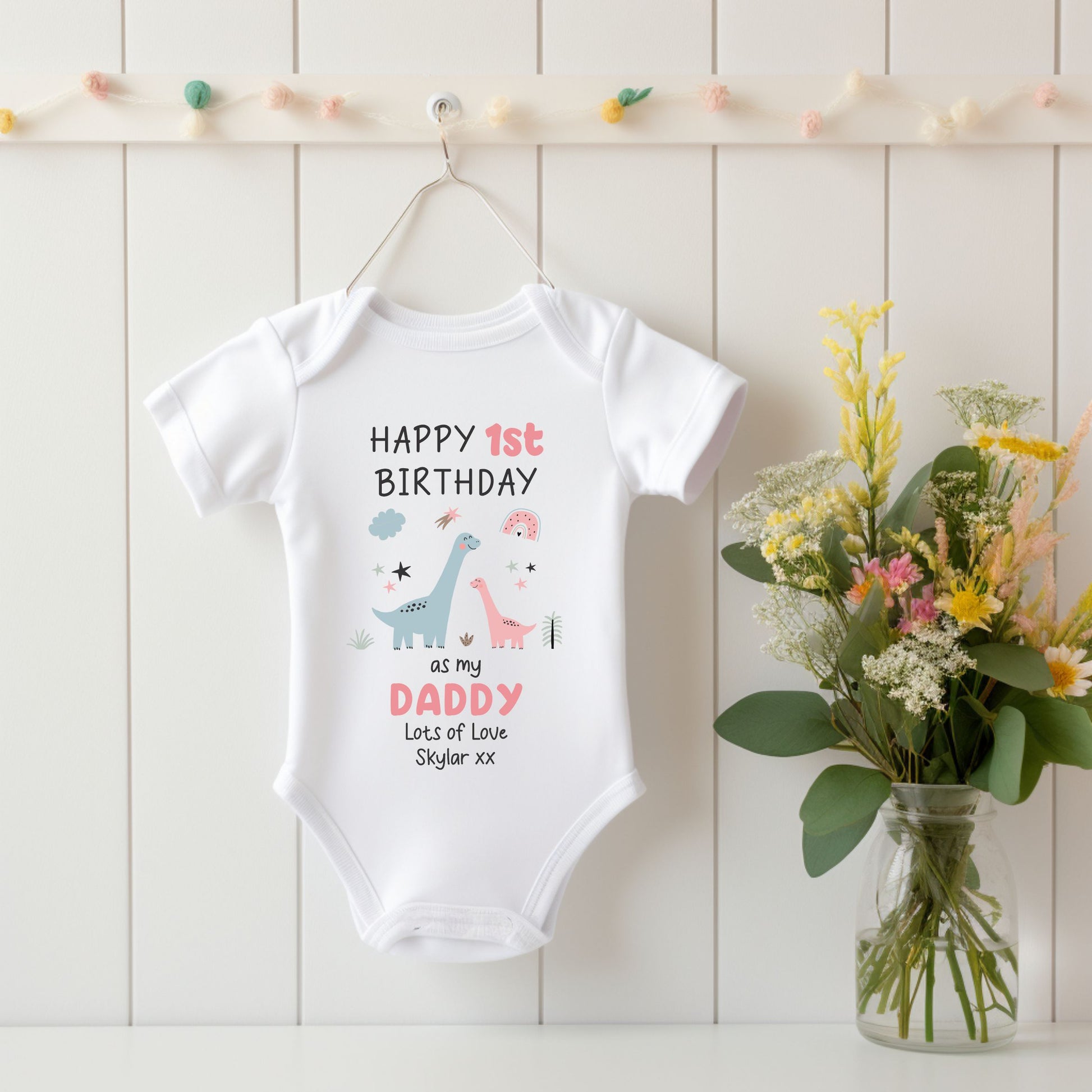 Happy Birthday Daddy personalised white Baby outfit