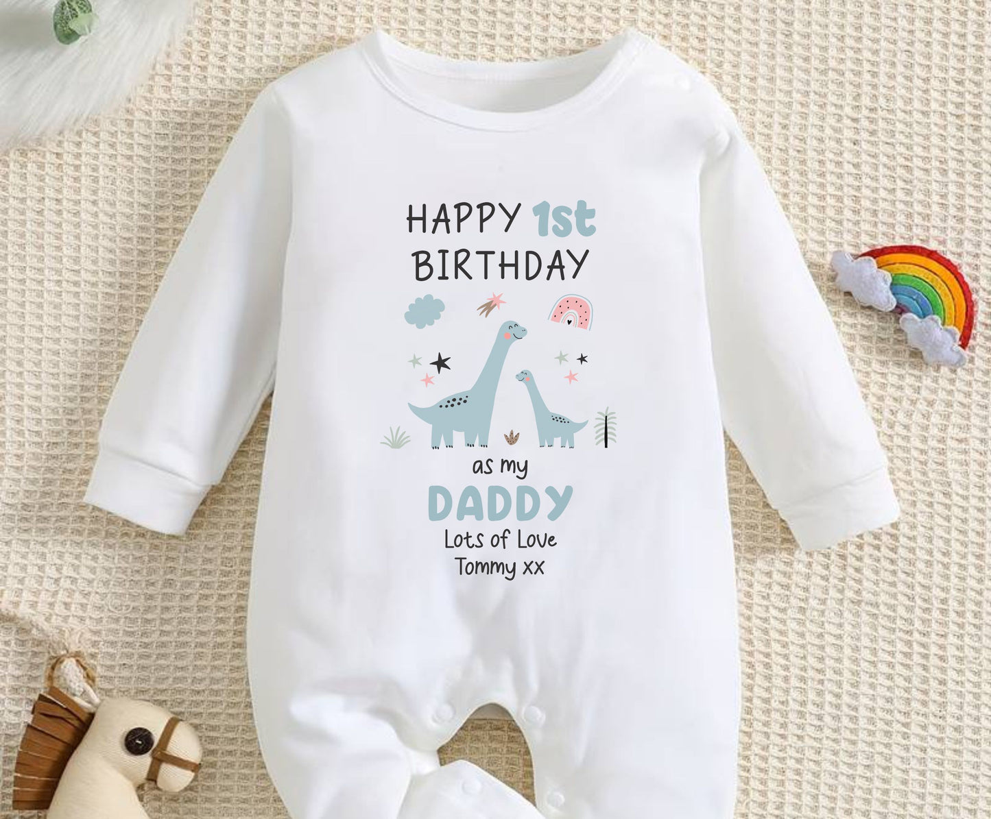 Happy Birthday Daddy personalised white Baby Rompersuit