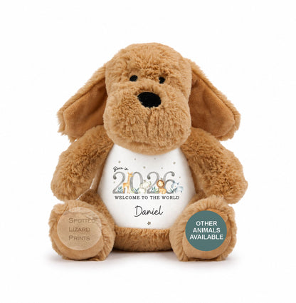 Personalised Born in 2026 Soft Toy Name, Welcome to the World - Baby Shower - Baby Gift - Baby Girl Baby Boy - personalised baby gift